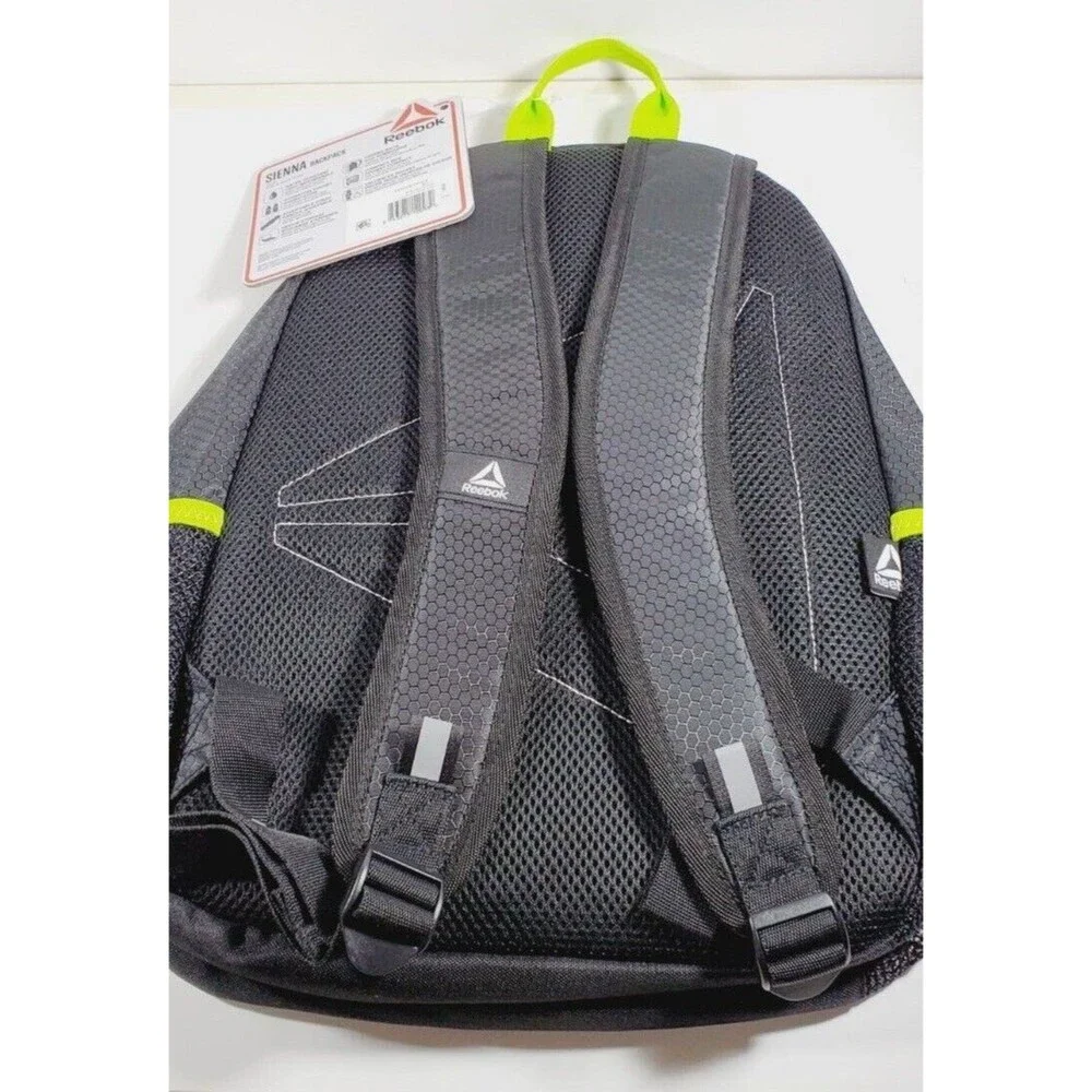 Reebok Sienna Lightweight Backpack Water-Resistant Black/Bright Green Unisex NWT